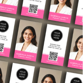 Bright Pink Logo QR Code Photo Professional Visitkort