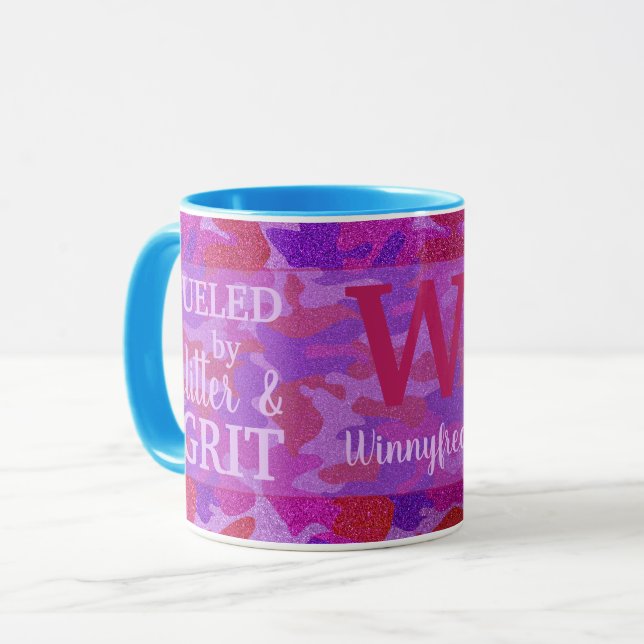 Bright Pink + Purple Camouflage Glitter Camo Name Mugg (Framsida vänster)