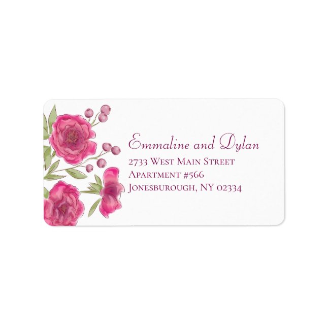 Bright Pink Rose Wedding Address Labels Adressetikett (Framsidan)