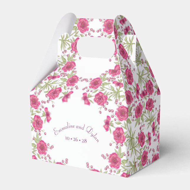 Bright Pink Rose Wedding Presentaskar (Framsidan Sidan)