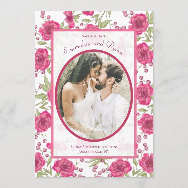 Bright Pink Rose Wedding Save the Date Inbjudningar (Framsida)