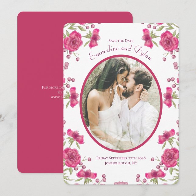 Bright Pink Rose Wedding Save the Date Inbjudningar (Fram/baksida)