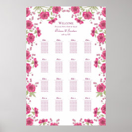 Bright Pink Rose Wedding Seating Chart Poster