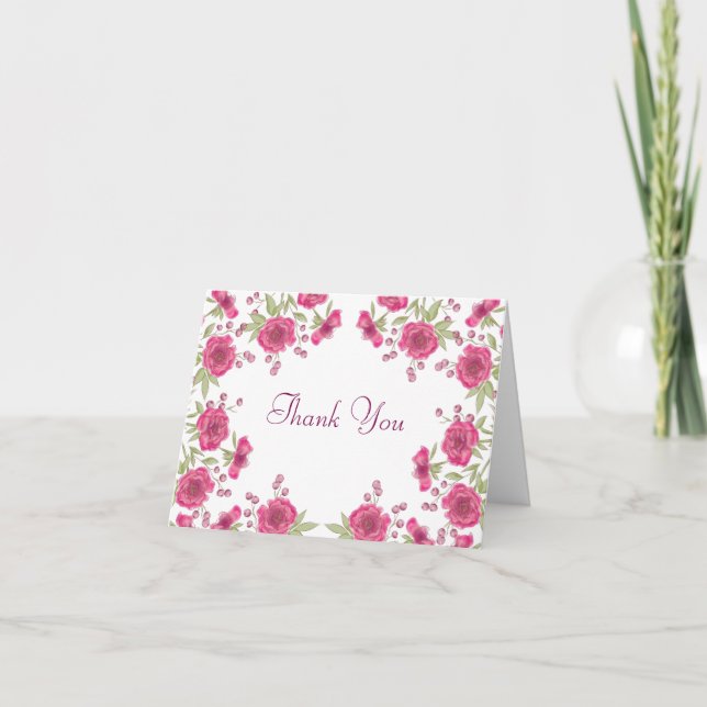 Bright Pink Rose Wedding Thank You Note Card Inbjudan (Framsida)