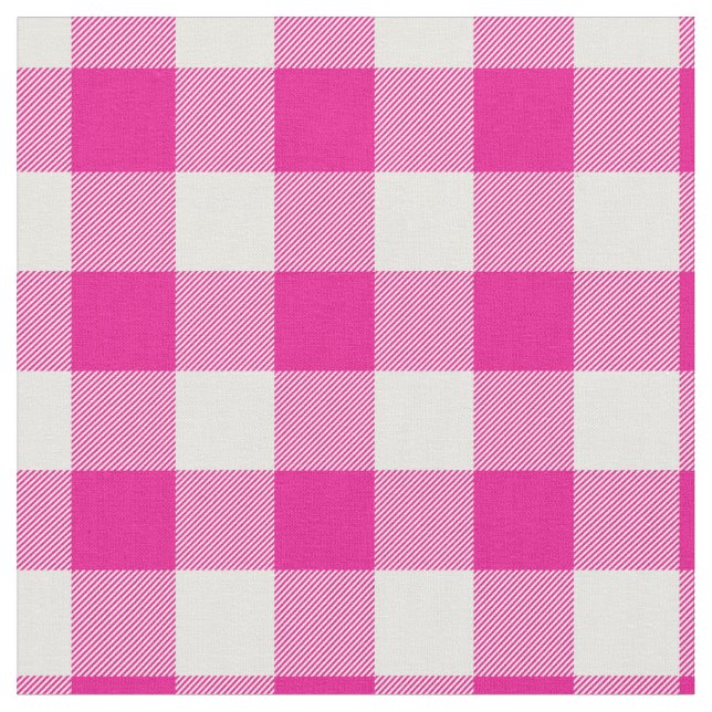 Bright Pink & White Gingham Plaid Tyg (Närbild)