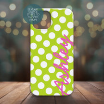 Bright Polka Dot Mönster med namn - grönt rosa