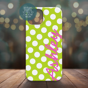 Bright Polka Dot Mönster med namn - grönt rosa