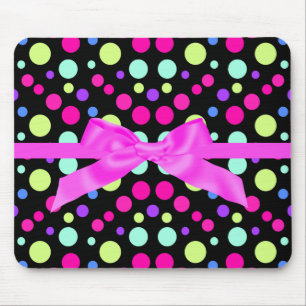 BRIGHT POLKA DOT ROSA BOW MOUSE PAD MUSMATTA