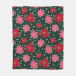 Bright Preppy Christmas Poinsettias Throw Blanket Fleecefilt