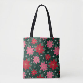 Bright Preppy Christmas Poinsettias Tote Bag Tygkasse