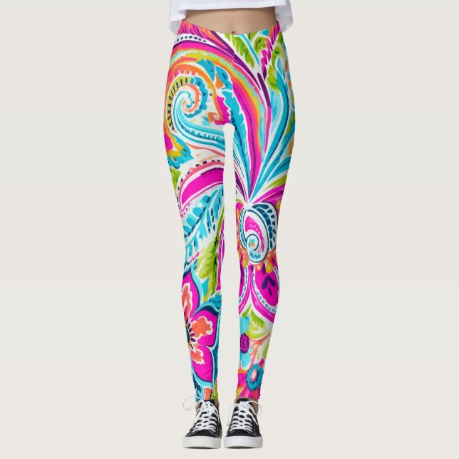 Bright Preppy Paisley Leggings (Framsida)