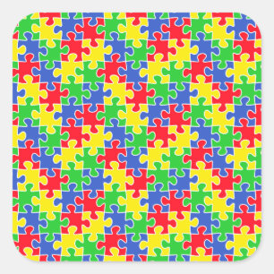 Bright Primär Färg Jigszawa Puzzle Delarare Fyrkantigt Klistermärke