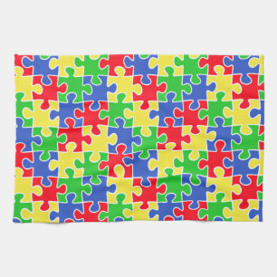Bright Primär Färg Jigszawa Puzzle Delarare Kökshandduk