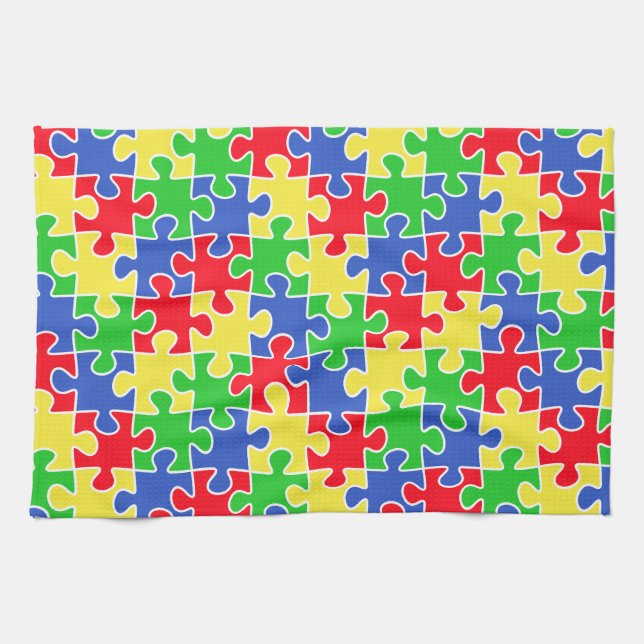 Bright Primär Färg Jigszawa Puzzle Delarare Kökshandduk (Horisontell)
