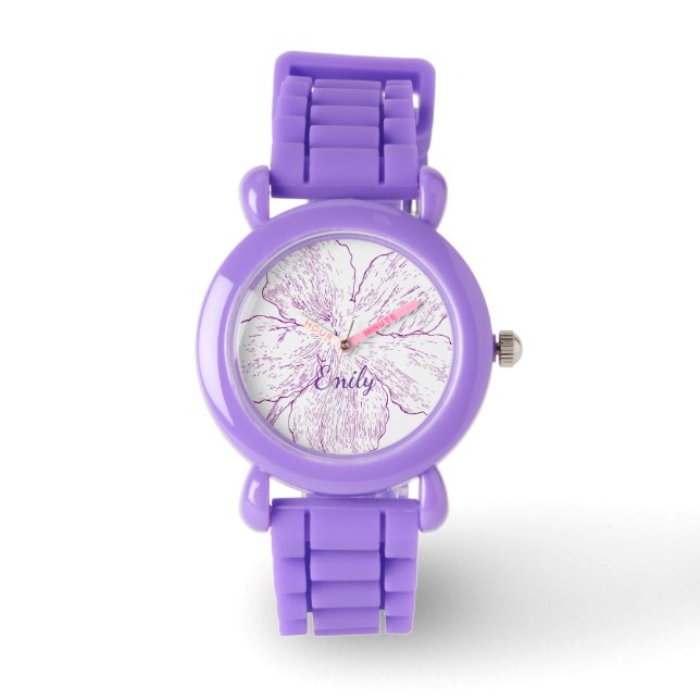 Bright Purple Silicone Floral Kids Personalized Armbandsur (Framsida)