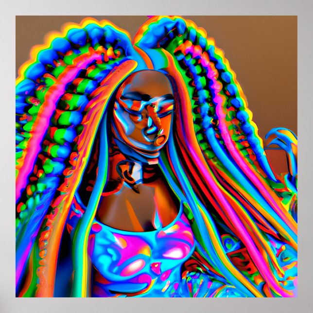 Bright Queen Rainbow Cute Hair Black Melanin Afro Poster (Framsidan)