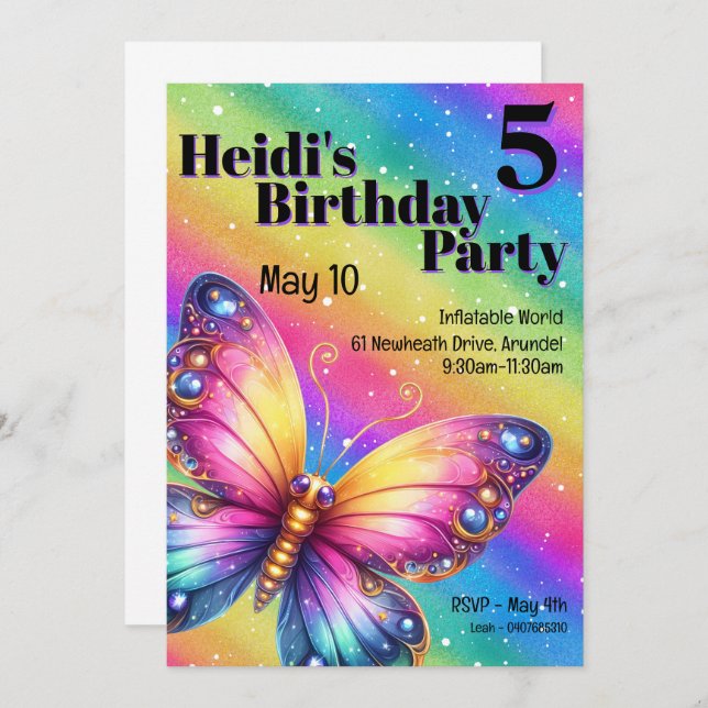 Bright Rainbow Butterfly Birthday Inbjudningar (Fram/baksida)