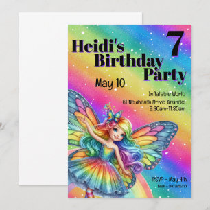 Bright Rainbow Fairy Birthday Inbjudningar