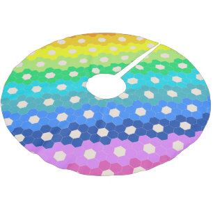 Bright Rainbow Geometric Hexagon Flower Mönster Julgransmatta Borstad Polyester