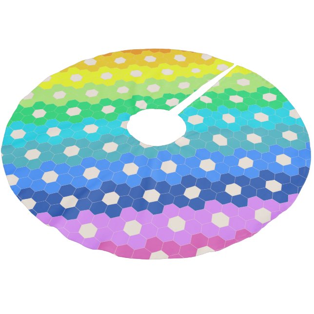 Bright Rainbow Geometric Hexagon Flower Mönster Julgransmatta Borstad Polyester (Vinklad)