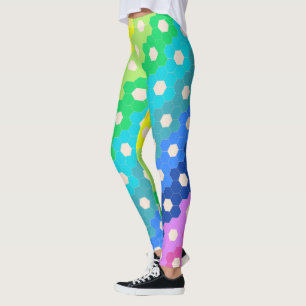 Bright Rainbow Geometric Hexagon Flower Mönster Leggings