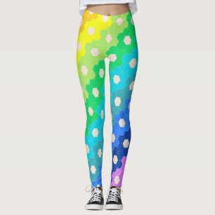 Bright Rainbow Geometric Hexagon Flower Mönster Leggings