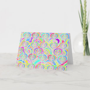 Bright Rainbow Hearts Psychedelic Valentines kort