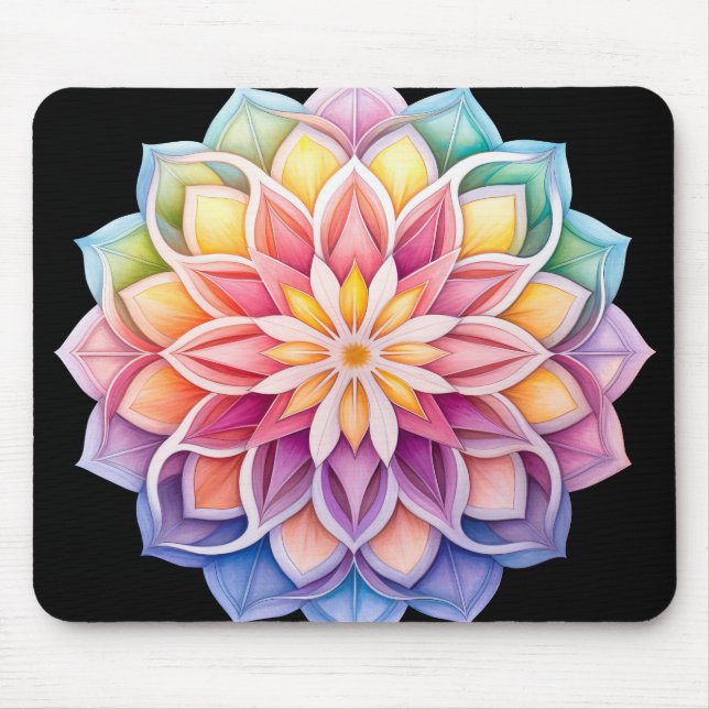 Bright Rainbow Mandala Floral Musmatta (Framsidan)
