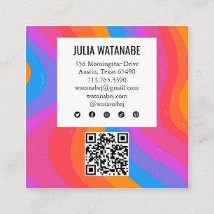 Bright Rainbow Minimalist Rand QR Social Media Fyrkantigt Visitkort