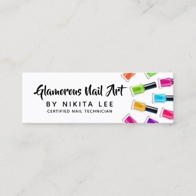 Bright Rainbow Nail Art Tech Salon Social Media Mini Visitkort (Framsida)