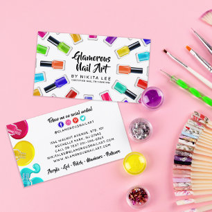 Bright Rainbow Nail Art Tech Salon Social Media Visitkort
