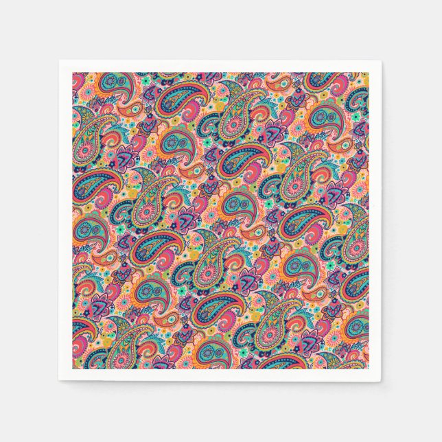 Bright Rainbow Paisley Pappersservett (Framsidan)