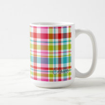 Bright Rainbow Plaid Checkered Pattern Custom Name