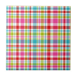 Bright Rainbow Plaid Checkered Pattern Kakelplatta