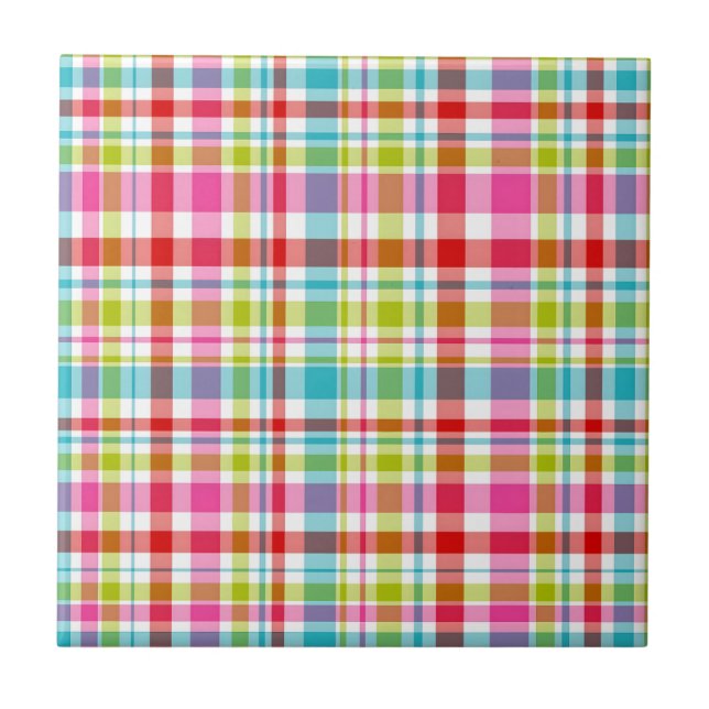 Bright Rainbow Plaid Checkered Pattern Kakelplatta (Framsidan)