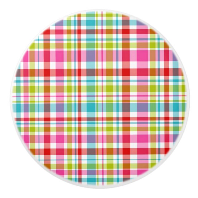 Bright Rainbow Plaid Checkered Pattern Knopp (Framsidan)