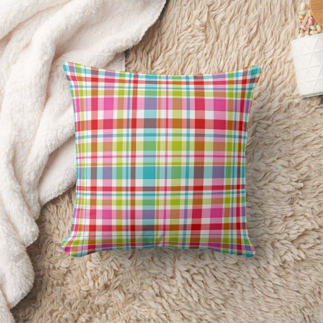 Bright Rainbow Plaid Checkered Pattern Kudde (Filt)