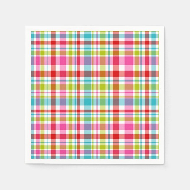 Bright Rainbow Plaid Checkered Pattern Paper Pappersservett (Framsidan)