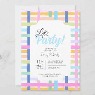 Bright Rainbow Plaid Invite - Colourful Pastel Inbjudningar