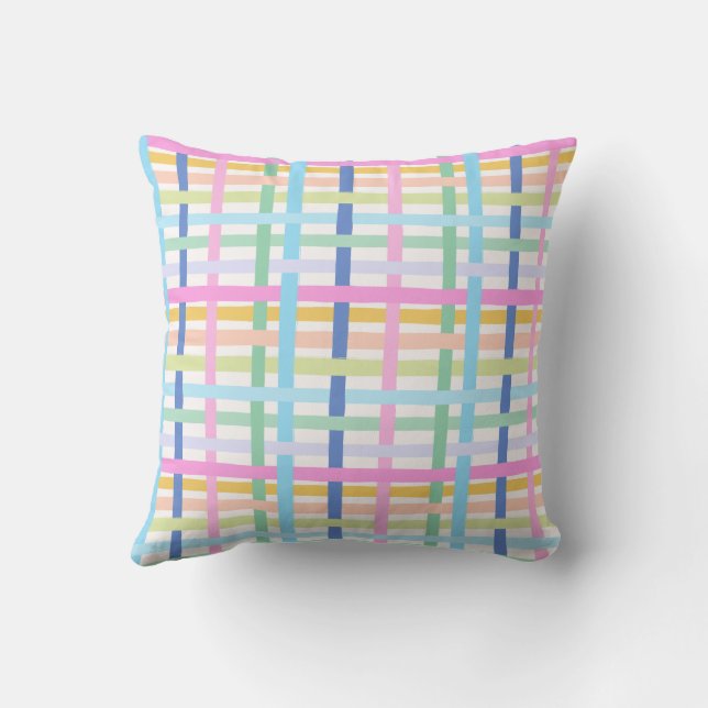 Bright Rainbow Plaid - Maximalist Gingham Kudde (Baksida)