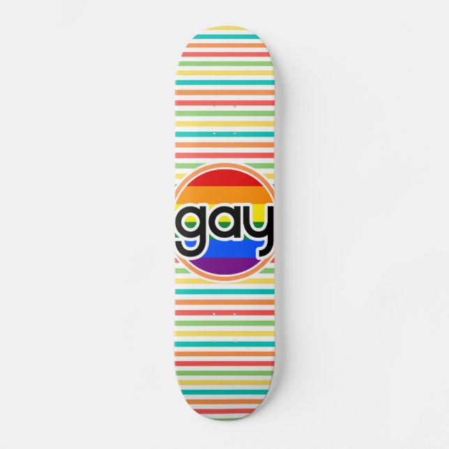 Bright Rainbow Rand, Gay Mini Skateboard Bräda 18,7 Cm (Framsida)