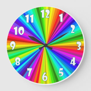 Bright Rainbow Ray Colorful, Wall Clock Rainbow Stor Klocka