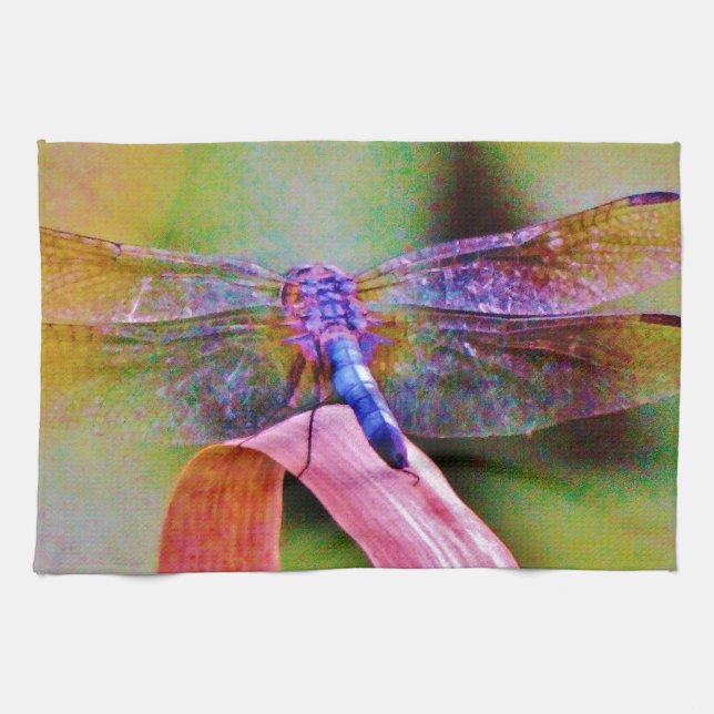 Bright Rainbow Rosa Dragonfly Kökshandduk (Horisontell)