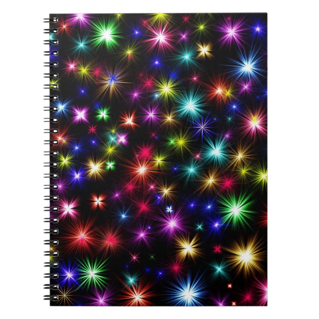 Bright Rainbow Sparkles, Stars & Fireworks Anteckningsbok (Framsidan)