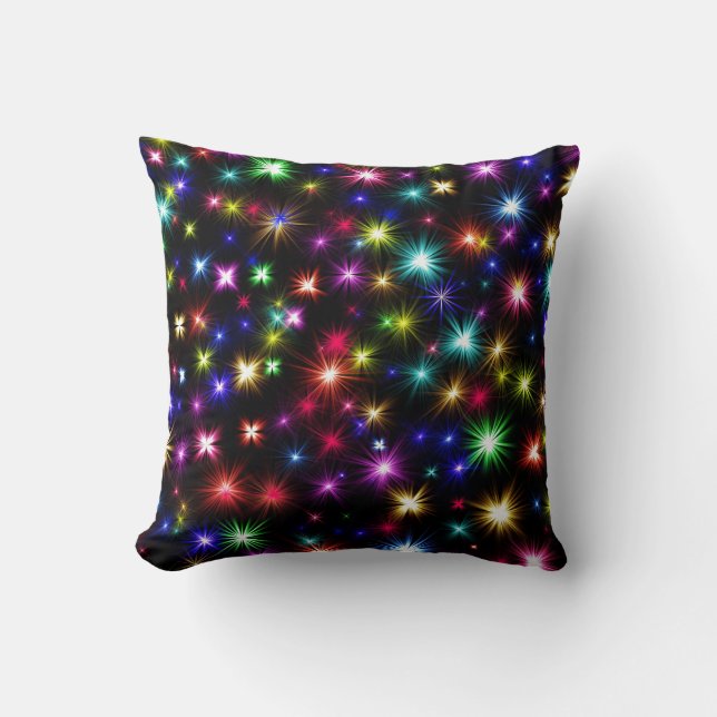 Bright Rainbow Sparkles, Stars & Fireworks Kudde (Framsida)