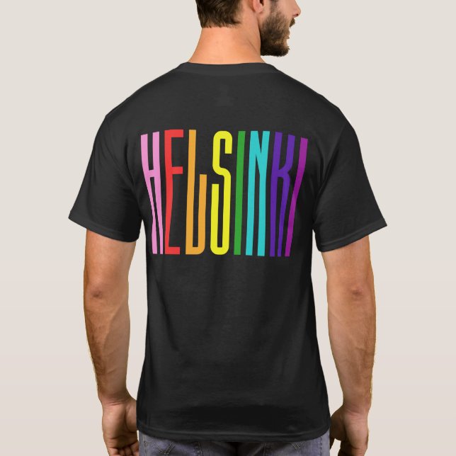 Bright Rainbow Text LGBTQ Helsingfors Gay pride HB T Shirt (Baksida)