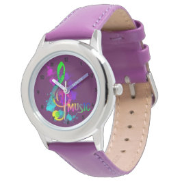 Bright Rainbow Treble Clef Music Paint Splatter Armbandsur