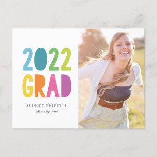 Bright Rainbow Type Grad 2022 Photo Party Inbjudan Vykort
