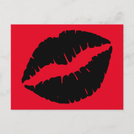 Bright Red and Black Lipstick Kiss Vykort