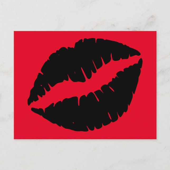 Bright Red and Black Lipstick Kiss Vykort (Framsida)